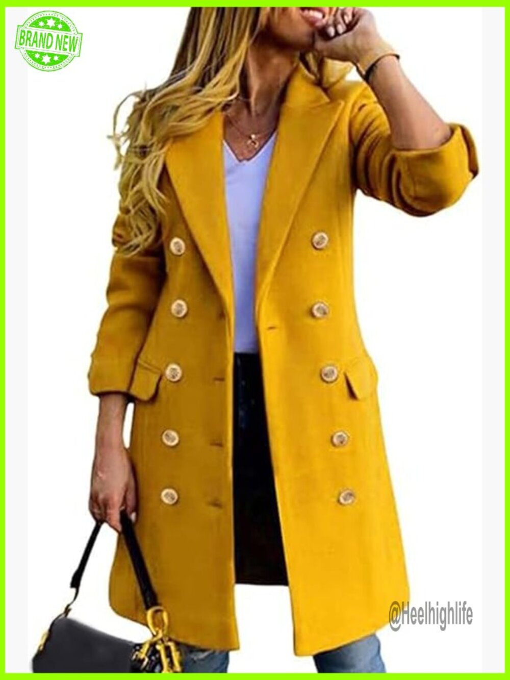 Double Breasted Trench Coat Long Sleeve Notch Lapel Winter Overcoat Windbreaker